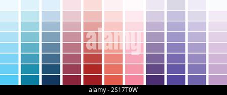 Nuancier CMJN à utiliser en prépresse et en impression. Utilisé pour sélectionner des nuances de couleur. Le bleu et le magenta sont des couleurs de base. Illustration de Vecteur