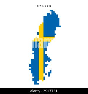 Icône de carte drapeau pixel Suède. Illustration vectorielle plate isolée sur blanc Illustration de Vecteur