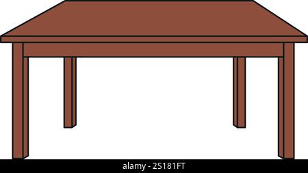 Mobilier de table en bois, bureau intérieur en bois. Illustration isolée de table en bois vide sur fond blanc. Table en bois avec quatre pieds. Illustration de Vecteur