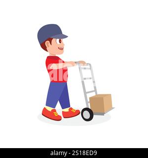 Travailleur souriant livrant des boîtes avec soin Illustration de Vecteur