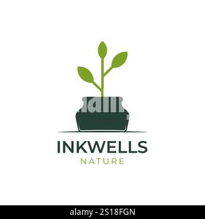 bouteille d'encre avec vecteur de conception de logo de feuille Illustration de Vecteur