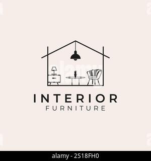 Logo maison, lampe, étagère à tiroirs, chaise maison Meubles logo designs concept Vector, modèle de logo mobilier Illustration de Vecteur