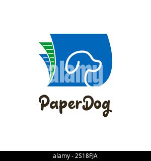 document papier et vecteur de modèle de conception d'icône de logo de tête de chien Illustration de Vecteur
