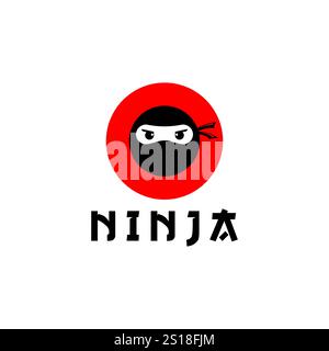Logo Ninja avec vecteur de conception Japon Red Sun Illustration de Vecteur