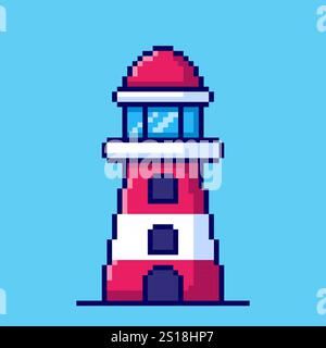 Design d'actif de jeu de phare Pixel art Illustration de Vecteur