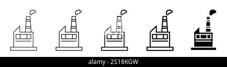 Définir 5 icônes d'usine 1 vecteur non développé 1 silhouette, icône de vecteur de construction d'usine, isolé sur fond transparent, symbole de l'industrie, contour noir Illustration de Vecteur