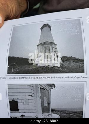 Information sur le phare sur Havenside Road à Louisbourg, Nouvelle-Écosse, Canada Banque D'Images