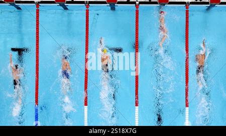 Pékin, France. 31 juillet 2024. PAN Zhanle (2e R) de Chine touche la ligne d'arrivée lors de la finale masculine de natation au 100 m nage libre aux Jeux Olympiques de Paris 2024 à Paris, France, le 31 juillet 2024. Crédit : Wang Yuguo/Xinhua/Alamy Live News Banque D'Images