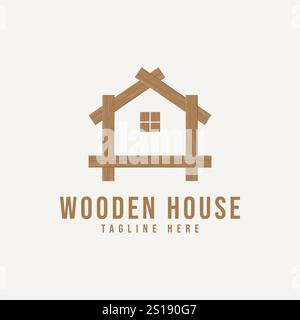 Modèle de logo vectoriel de maison en bois. Modèle de conception de logo de vecteur de maison en bois. Il s'agit d'un design de logo moderne, simple et propre, spécialiste du bois. Illustration de Vecteur