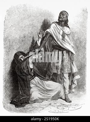 Théodore II, Négus d'Ethiopie demandant une bénédiction au patriarche d'Alexandrie, Ethiopie. Afrique de l'est, dessin d'Emile Bayard (1837-1891) voyage en Abyssinie, 1862-1863 de Guillaume Lejean (1828-1871) le Tour du monde 1867 Banque D'Images