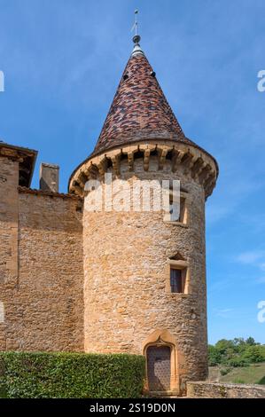 Château de Jarnioux, le château emblématique de Jarnioux construit en pierre dorée dans le sud du Beaujolais Banque D'Images