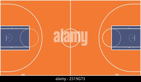 Terrain de basket-ball plat, terrain de jeu pour le jeu avec ballon, arène sportive avec cerceau, match par équipe, contour du sol, motif du stade de compétition, activité t Illustration de Vecteur