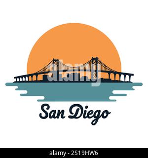 Coronado Bridge avec San Diego Skyline Illustration de Vecteur