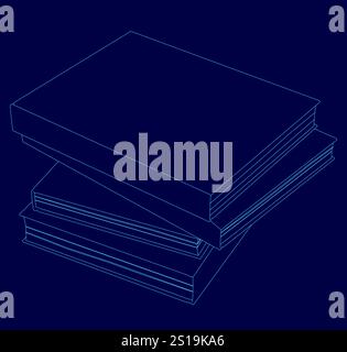 Pile de livres avec un fond bleu. Les livres sont empilés les uns sur les autres. Concept d'organisation et d'ordre, car les livres sont soigneusement arrangés Illustration de Vecteur