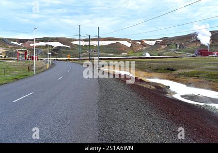 Kroflustod, station géothermique. Myvatn, Islande. Banque D'Images