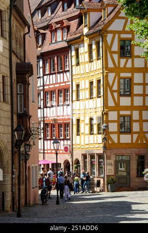 Allemagne, Bavière, Franconie, Nuremberg, vieille ville, rue Weissgerbergasse, maisons à colombages Banque D'Images