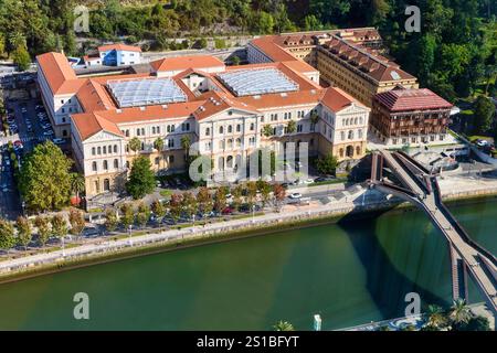 Université de Deusto, rivière Nervion, Pedro Arrupe zubia, vues de la Tour Iberdrola, Bilbao, pays Basque, Espagne Banque D'Images