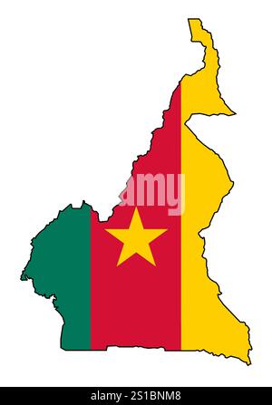 Drapeau du Cameroun avec contour de la frontière Banque D'Images