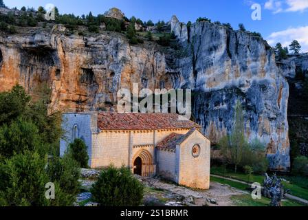 Ermitage de San Bartolome (XIIIe siècle). Ucero. Parc naturel de Cañon del Rio Lobos. Province de Soria. Castilla y Leon. Espagne. Banque D'Images