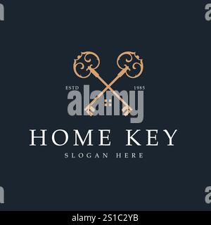 Home Security Design simple Lock logo croisé illustration modèle minimaliste Vintage Retro Illustration de Vecteur