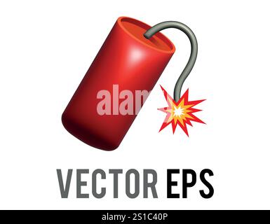 Icône de pétard à tube rouge 3D isolée avec fusible allumé et feu d'artifice, allumée le jour de l'an chinois, la veille du nouvel an ou le jour de l'indépendance Illustration de Vecteur