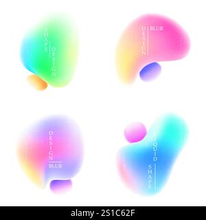 Ensemble de formes vectorielles floues ou d'éléments de flou dégradé. Palette d'aquarelle douce ou élément fluide dégradé abstrait. Effet de fond coloré blobs. Illustration de Vecteur