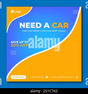 Louez une voiture pour le modèle de bannière de médias sociaux Illustration de Vecteur