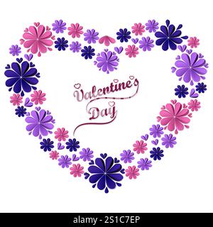 Saint Valentin. Couronne de papier abstrait en forme de coeur. Modèle carré. Illustration vectorielle isolée sur fond blanc Illustration de Vecteur