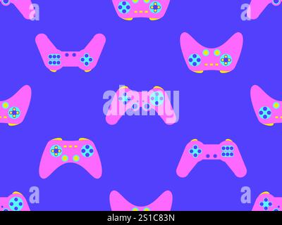 Manette sans couture. Dispositif de commande de jeu pour jeux vidéo. Manette de jeu pour console de jeu rétro dans le style des années 80 - 90. Conception pour papiers peints, emballages, couvertures Illustration de Vecteur
