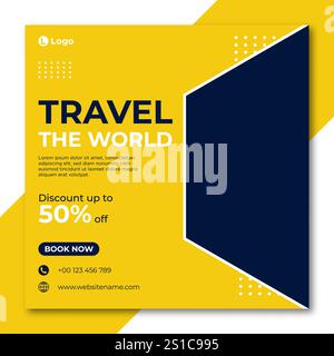 Modèle de bannière de publication de médias sociaux de voyage Illustration de Vecteur