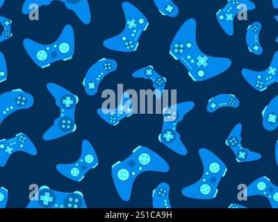 Manette sans couture. Dispositif de commande de jeu pour jeux vidéo. Manette de jeu pour console de jeu rétro dans le style des années 80 - 90. Conception pour papiers peints, emballages, couvertures Illustration de Vecteur