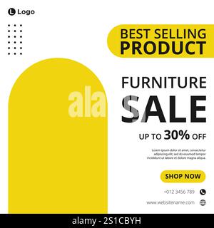 Vente de meubles pour publication de médias sociaux et modèle de bannière Web, modèle de publication de médias sociaux modifiable, templa de bannière de médias sociaux de promotion de meubles Illustration de Vecteur