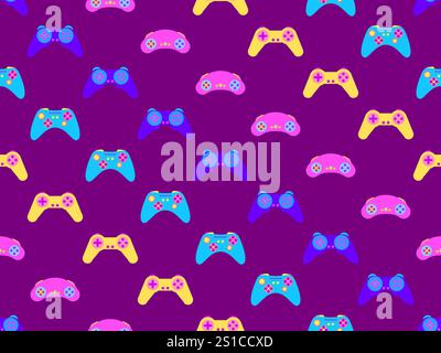 Manette sans couture. Dispositif de commande de jeu pour jeux vidéo. Manette de jeu pour console de jeu rétro dans le style des années 80 - 90. Conception pour papiers peints, emballages, couvertures Illustration de Vecteur