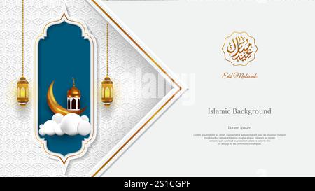 fond islamique de luxe en blanc, or et bleu pour eid moubarak ou ramadan kareem.islamic vector design Illustration de Vecteur