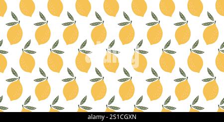 Motif citron sans couture avec citrons jaune vif et feuilles vertes sur fond blanc pour des motifs décoratifs frais et vibrants Illustration de Vecteur