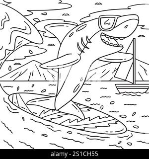 Surf Shark Coloring page pour les enfants Illustration de Vecteur