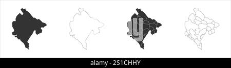Monténégro ensemble de trois cartes - carte pleine, carte de contour et carte mettant en évidence les divisions administratives. Trois cartes distinctes illustrent diverses représentations d'une zone géographique. Illustration de Vecteur