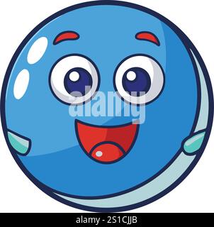 Personnage de boule de bowling bleue de style dessin animé avec une expression joyeuse, un design ludique et une finition brillante, parfait pour les thèmes sportifs amusants Illustration de Vecteur