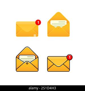 enveloppe jaune avec notification d'un nouveau message électronique Illustration de Vecteur