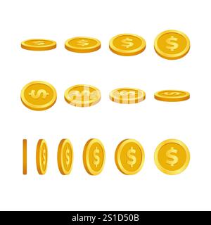 ensemble de pièces de dollar d'or 3d. Illustration de Vecteur