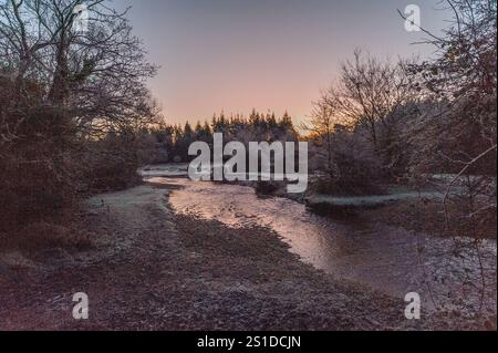 Linford Bottom, New Forest, Ringwood, Hampshire, Angleterre, Royaume-Uni, 3 janvier 2025, Météo : gel dur pendant la nuit avec une température inférieure à moins 6 dans la campagne à l'aube. Paul Biggins/Alamy Live News Banque D'Images