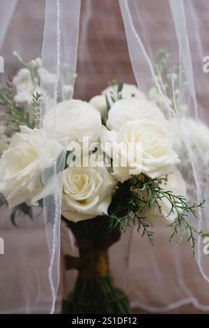 élégant bouquet de mariée floral blanc Banque D'Images