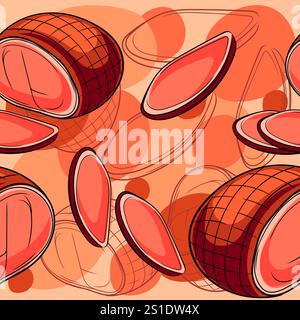 Jambon finement tranché à motif sans couture, mettant en valeur la texture de la viande salée. Parfait pour les thèmes de charcuterie, les projets liés à la nourriture et la publicité. Vecteur illu Illustration de Vecteur