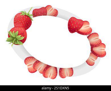 Conception de fraise et de tranche de fraise sur un fond blanc. Les fraises sont disposées en cercle, avec quelques tranches manquantes. Illustration vectorielle Illustration de Vecteur
