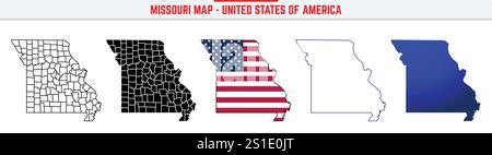 Carte du Missouri avec icône de contour modifiable. Missouri États-Unis icône de ligne mince, illustration vectorielle de carte Missouri, Missouri, carte vectorielle de silhouette bleue MO Illustration de Vecteur