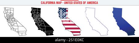 Carte de Californie avec icône de contour modifiable. California USA State Thin line icon, California map vector illustration, Californie, CA Illustration de Vecteur
