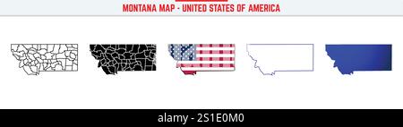 Carte Montana avec icône de contour modifiable. Icône de ligne mince Montana USA State, illustration vectorielle de carte Montana, Montana, carte vectorielle de silhouette bleue MT Illustration de Vecteur