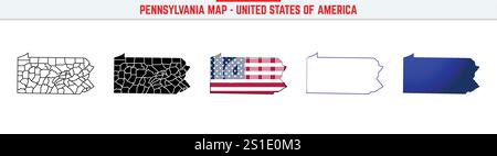 Carte de Pennsylvanie avec icône de contour modifiable. Pennsylvania USA State fine line icon, Pennsylvania map vector illustration, Pennsylvania, silhouette de PA Illustration de Vecteur