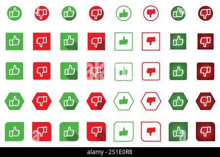 Comme Unlike ou Oui non ou faire et ne pas icônes avec des symboles positifs et négatifs, UI UX, APP et plus encore. Pouces vers le haut et pouces vers le bas ensemble de couleur moderne Illustration de Vecteur
