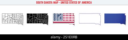 Carte du Dakota du Sud avec icône de contour modifiable. Dakota du Sud USA icône de ligne mince, illustration vectorielle de carte Dakota du Sud, Dakota du Sud, silhouette SD Illustration de Vecteur
